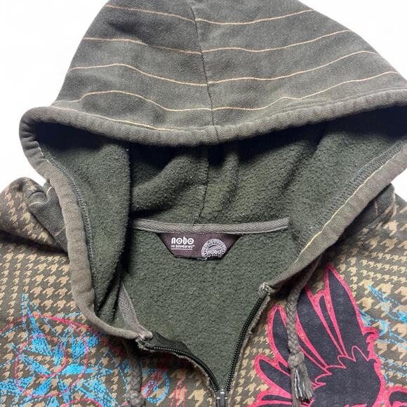 No Boundaries Nobo Vintage Y2k Green Houndstooth AOP Eagle Cross Hoodie XL - Picture 5 of 7